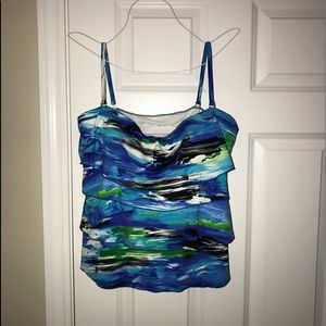 Caribbean Joe Bathing Blue Black Suit Top size 14